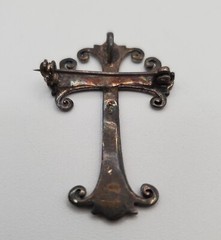 925 Marcasite Cross Brooch Pendant 1.75in Sterling Silver w Patina VTG FLAW