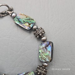 VTG Rectangle Abalones & Silver Tone Beaded Bracelet 8.75″ Long, Toggle Closure
