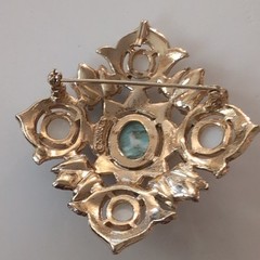 Sarah Coventry Turquoise Oval Stone & Faux Pearl Star Brooch Pin Silver Tone