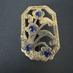 Art Deco Rectangle Floral Openwork Flower Brooch Rhinestones Antique Vtg Old Pin