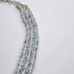 Vintage Aurora Borealis Crystal Necklace 3 Strand Clear Glass Choker Collar AB