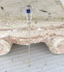 Vintage / Antique 14K White Gold , Sapphire & Diamond Stick Pin J Estate Find !
