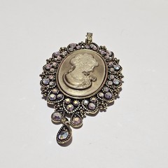 Beautiful Vintage Style Cameo Fashion Pendant Brooch Combo Huge 3.5 In Rhineston