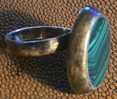 Vintage Taxco Malachite And Silver Ring 9.6 Grams Mexico Marked Adjustable