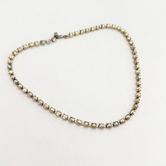 Vintage AB Rhinestone Choker Gold Tone Sparkly Glam Necklace 14.5″