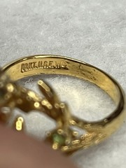 Vintage 18KT. H.G.E. Faux Jade Uranium Glow Stones Gold Plated Ring 7.75