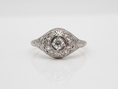 Antique 1920s $3000 .75ct Old Euro VS G Diamond 19k White Gold Filigree Ring