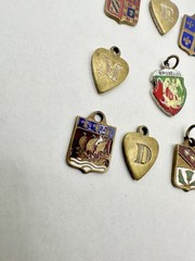 Antique Old VTG 14 Personalized Charms Brass? Mixed Metal Enamel Pendants Read