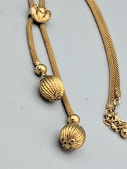Vintage Coro Craft Gold Tone Mesh Chain Ribed Bead Lariat Style Necklace MCM EUC