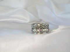 Vintage Sterling Silver 925 Natural Amethyst Spin Spinning Vine Ring 9.5