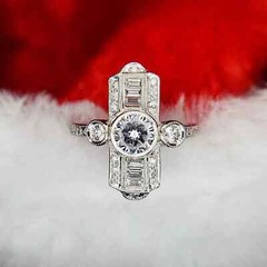14K White Gold FN Round Cut Art Deco Style Lab-Created Diamond Wedding Ring