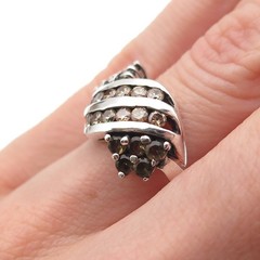 925 Sterling Silver Vintage Real Round-Cut Smoky Quartz Ring Size 6