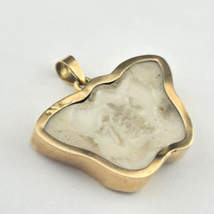 Antique Siam Blue White Porcelian Butterfly Gambling Token 14k Gold Pendant
