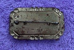 Art Deco Peking Glass Brooch Brass Filigree Enamel Pin Trombone Clasp 1920’s
