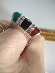 Vintage Sterling 925 ND NP? High Profile Modernist Inlay Ring Size 8.5 *7 Grams
