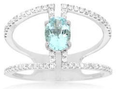 ESTATE WIDE 1.03CT DIAMOND & AAA AQUAMARINE 14K WHITE GOLD OVAL & ROUND FUN RING