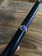 Vintage 10k White Gold Blue Lindy Star Sapphire Ring, Size 5 3/4 Diamond Chips