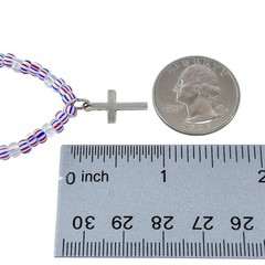 Vintage Red White & Blue Patriotic Sterling Silver 925 Cross Necklace 15″