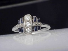3.20Ct Diamond & Sapphire Art Deco Antique Vintage Wedding Ring 925 Silver
