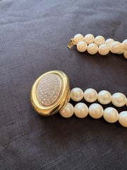 Vintage GIVENCHY Runway 12mm Faux Pearl Double Strand Necklace W Crystal Clasp
