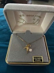 Vintage Dansal 14K Gold Filled Cultured Pearl Pendant Necklace 18” New Old Stock