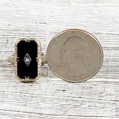 Antique Edwardian Belais 14K White Gold Onyx Diamond Ring 7 Filigree Luxury