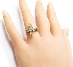 Victorian Old Mine Diamond 1880’s Enamel Engagement Ring 18KY Size 6.25 UK-M