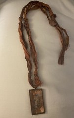 Painted Glass Copper Pendant With Tied Ribbon Necklace Bohemian Handmade