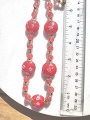 SALE! VINTAGE VENETIAN ITALY COIN RED PINK ROSES GOLD ART GLASS KNOT NECKLACE XL