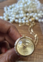 Vintage Joan Rivers Gold Plated CrystalAccented QuartzWatch Pendant Necklace 30″