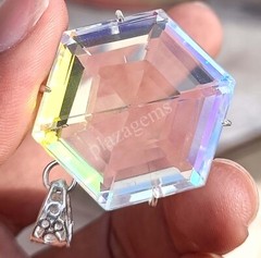 110 CT Hexagon Mystic Topaz 925 Sterling Silver Bi Color Pendant Gems 5MRK