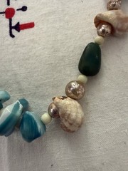 NWT Vintage 70s Blue MOP Shell Sea Glass Barrel Clasp Surfer Beachy 24” Korea