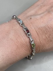 925 Sterling Silver Signed DBJ Genuine Multi Gemstones Tennis 7.25” Bracelet