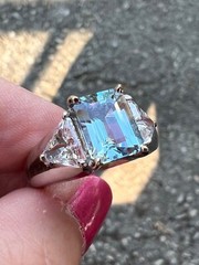 VINTAGE 14K WHITE GOLD AQUAMARINE RING ENGAGEMENT ANNIVERSARY HEAVY CHUNKY