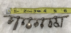 Vintage Handmade Mexican Sterling Silver 925 Charm Bracelet 9 Charms