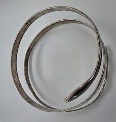 Antique Middle Eastern Niello Coiled Snake Silver Bracelet