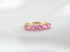 Vintage Sterling Silver 925 Gold on Pink Topaz 5 Stone Ring Size 9