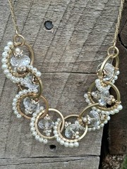 J Crew Pearl Crystal Hoop Link Draped Statement Matinee Necklace 24″ Long