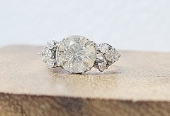 Vintage 14k White Gold Engagement Ring 2.82CT. Natural Round Diamond Circa 1950s