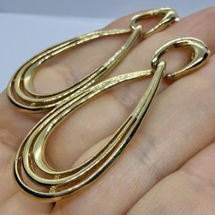 Vtg Goldtone Teardrop Triple Hoop Statement Dangle Earrings Post