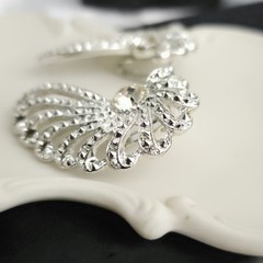 Vtg Rhinestone Leaf Wing Clip Earrings Climber Sara Coventry 60s Glam Silvertone