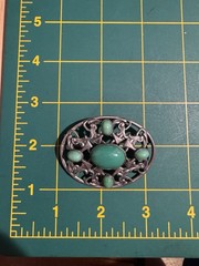 LARGE NAPIER 1920s SILVER JELLY BELLY GREEN CABACHON BROOCH PIN Chrysoprase ?