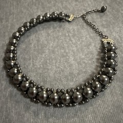 Vintage Black Pearl Iridescent Twisted Strung Bead Choker Necklace Goth
