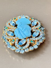 Vintage Verified JULIANA D&E Robins Egg Blue Cameo Brooch & Earring Set
