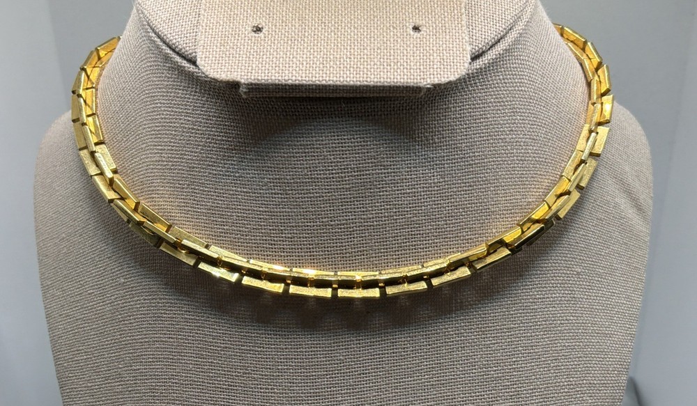 Vintage Gold Tone Choker Rectangle Box Links Chain 15″ LES BERNARD? READ