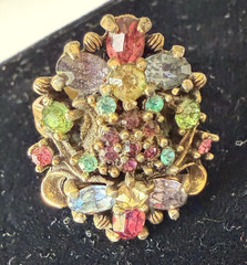 Vintage Gold Tone Adjustable Rhinestone Ring Hollycraft Pastel Rhinestones