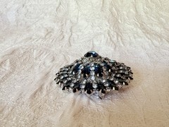 Weiss Large Round Domed Blue & Clear Rhinestones Statement Brooch Gorgeous