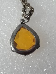 Vintage Antique Tone Weave 17 in Necklace with Amber Stone Tear Drop Charm