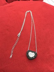 Vintage Silver tone Black Onyx & Clear Cubic Zirconia Pave Heart Necklace