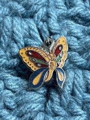 Vintage Butterfly Pendant Charm Multicolor Enamel 7/8 inch